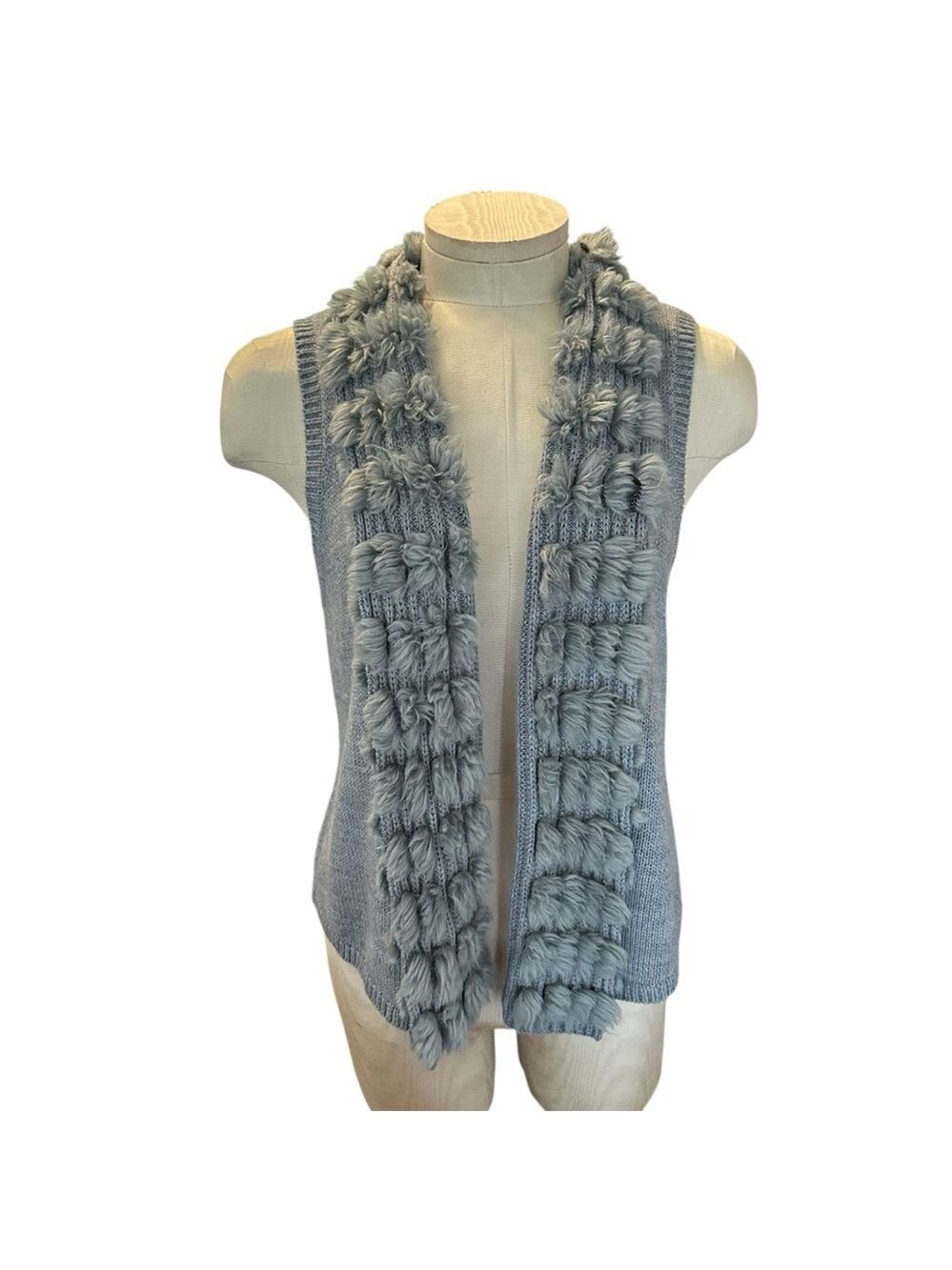 Chico's PrettyVest Sleeveless Sweater Soft Knit w/Fake FurTrim-Gray-Chico's 1(M)
